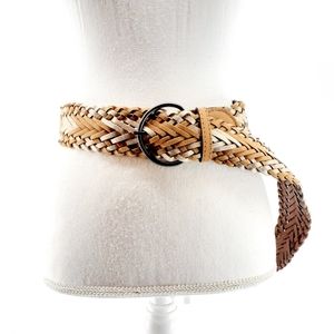 Womens faux leather brown metallic belt